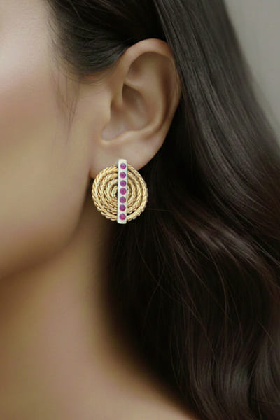Gold disc-stone embellished earrings