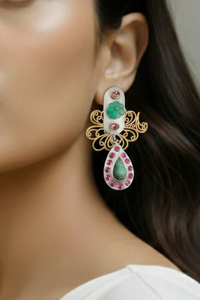 Multicolour gemstone embellished earrings