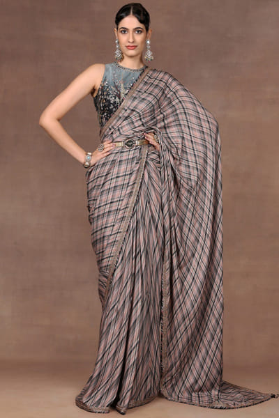 Sage green printed sari set
