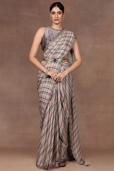 Mauve pink ombre sari set
