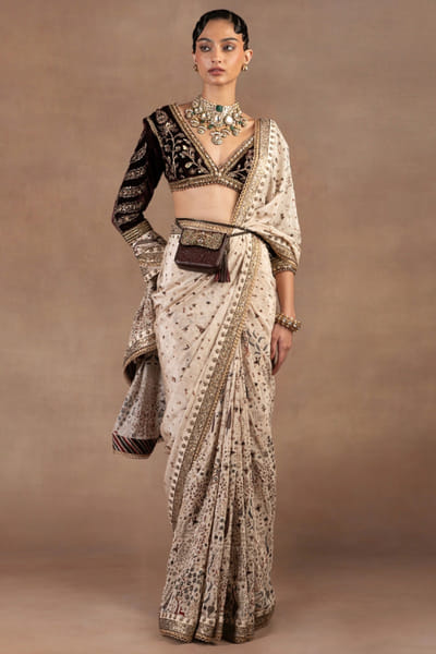 Ivory printed sari set