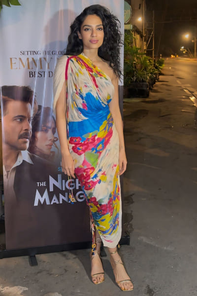 Ivory floral printed one-shoulder dress