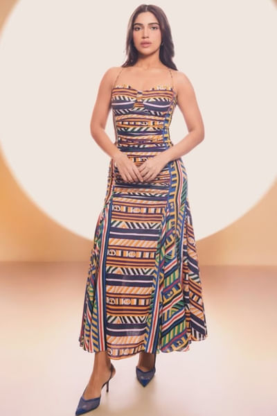 Multicolour abstract stripe printed dress