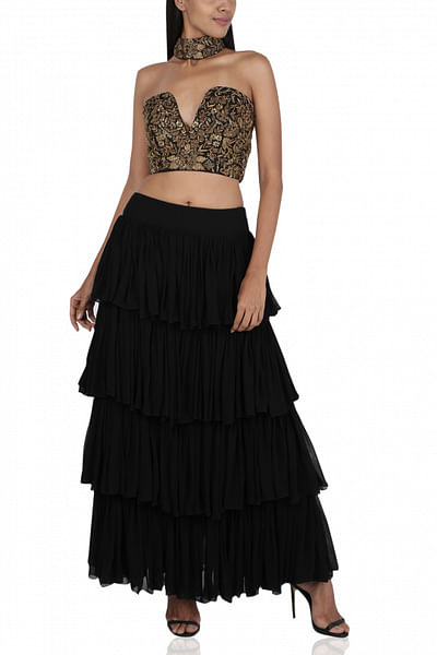 Embellished crop-top with skirt