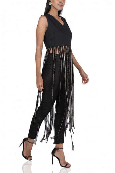 Fringed crop top with pants