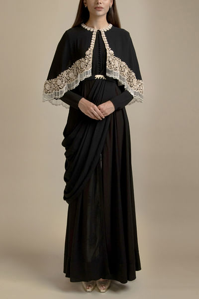 Black georgette gown with capelet
