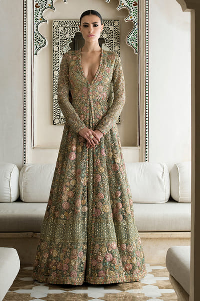 Sabyasachi Mint jacket lehenga set SACINAL09