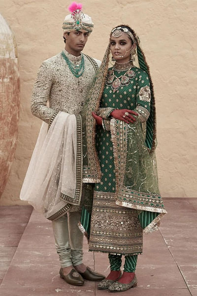 Green embroidered kurta set