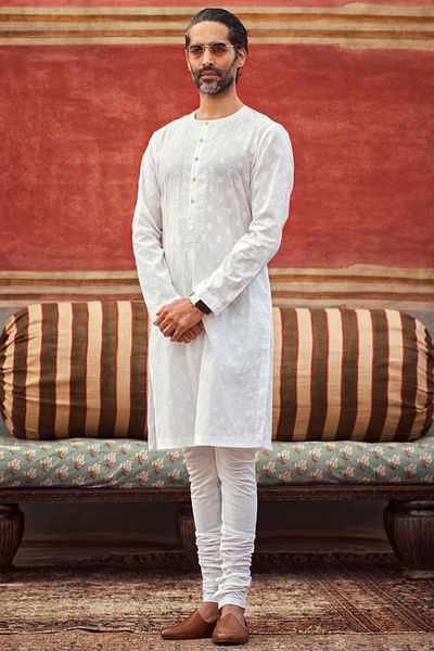 White embroidered kurta churidar