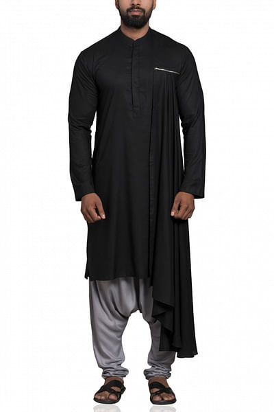 Black and grey draped kurta