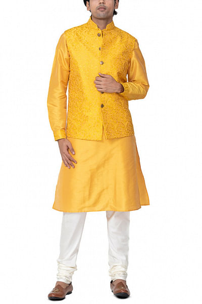 Yellow kurta set & Nehru jacket