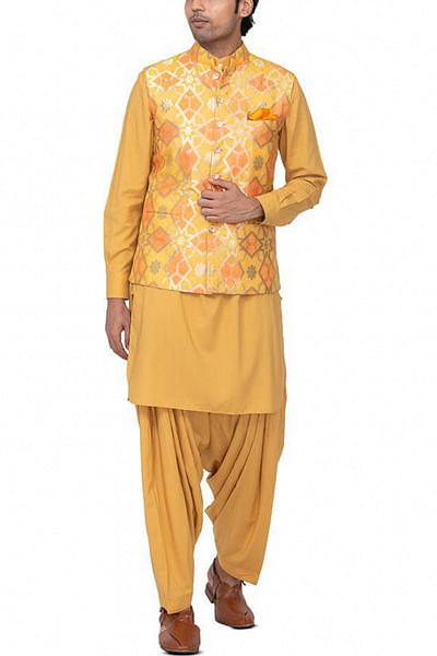 Yellow kurta salwar set & Nehru jacket