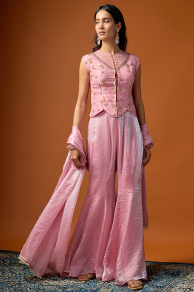 Pink crystal embellished corset sharara set