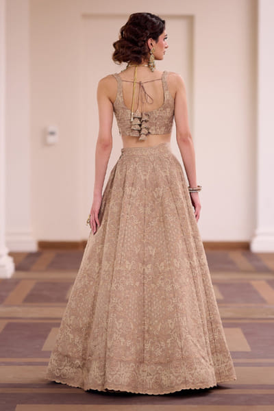 Safaa Mocha chantilly lace woven lehenga set SAFAAUG26D151348