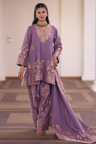 Safaa Lavender floral zari woven kurta set SAFAAUG26D151342