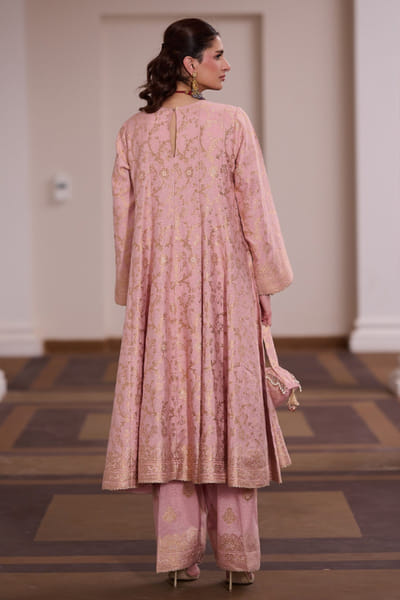 Safaa Pink floral zari gota woven anarkali set SAFAAUG26D151356