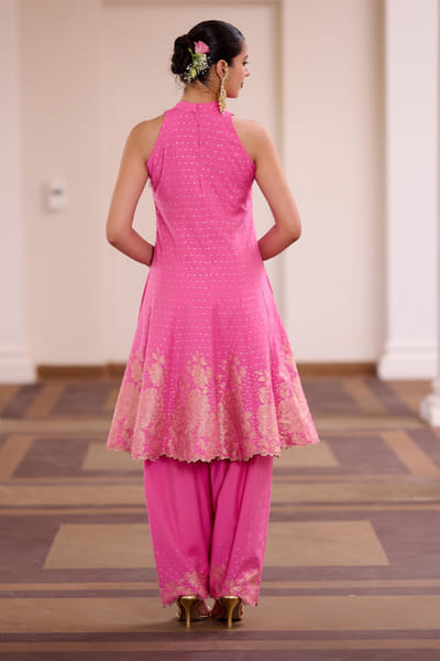 Safaa Fuchsia floral zari gota woven anarkali set SAFAAUG26D151349