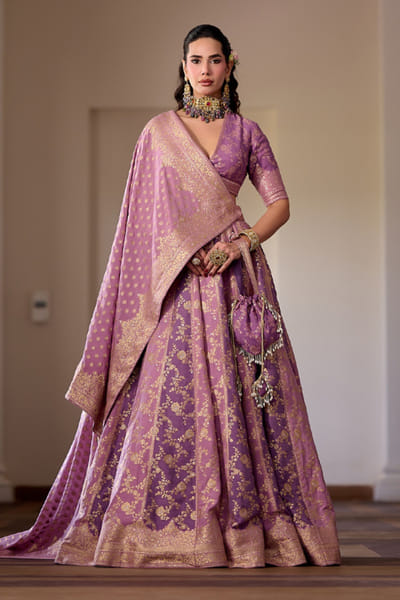 Safaa Lilac floral zari gota embroidered lehenga set SAFAAUG26D151333
