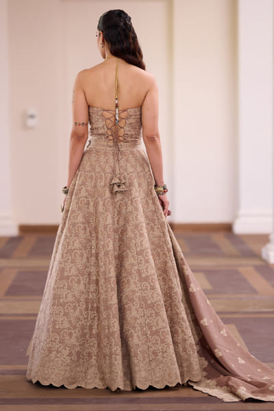 Safaa Mocha chantilly lace woven lehenga set SAFAAUG26D151343