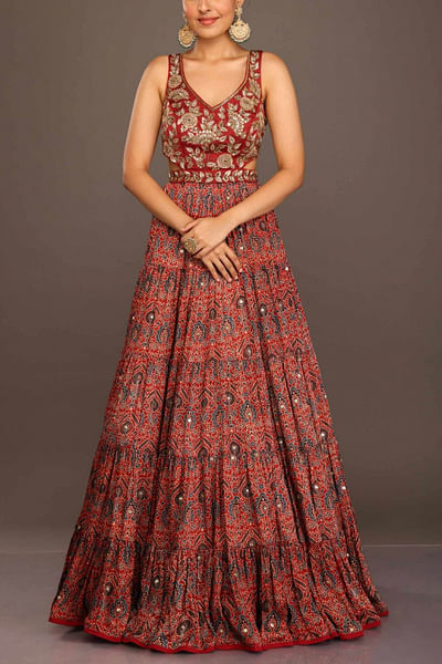 Red printed gown