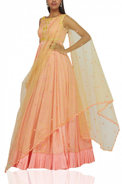Peach embroidered anarkali gown