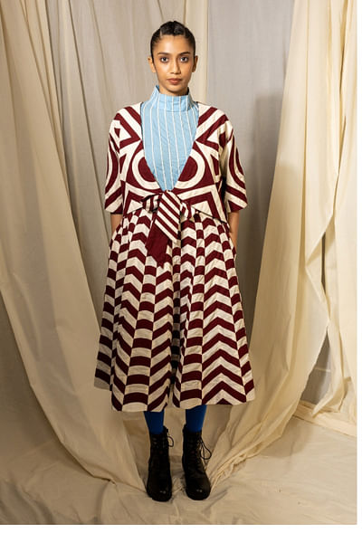 Maroon and white chevron applique skirt