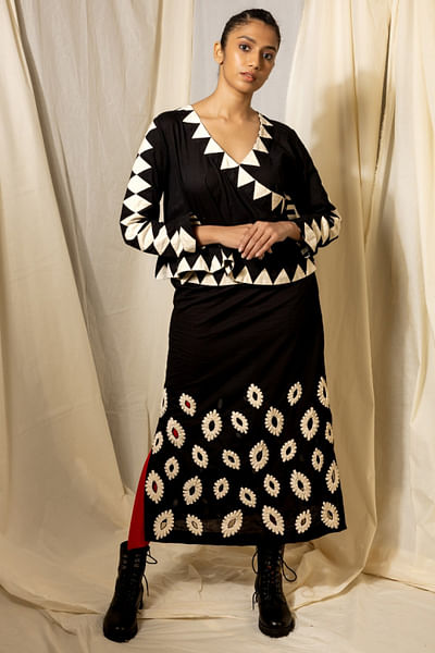 Black and white hand embroidered skirt