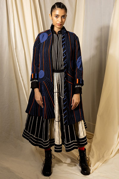 Black and dark blue chord applique jacket