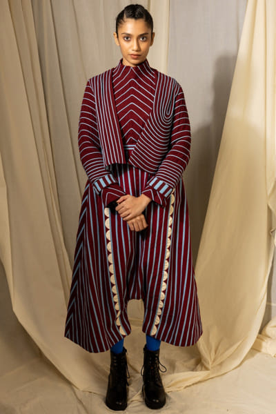 Maroon and sky blue chord applique crop jacket