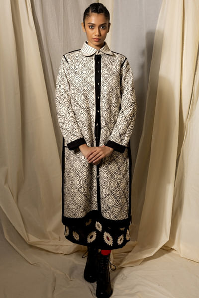 White and black embroidered reversible jacket