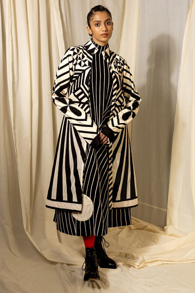 Black and white geometric applique jacket