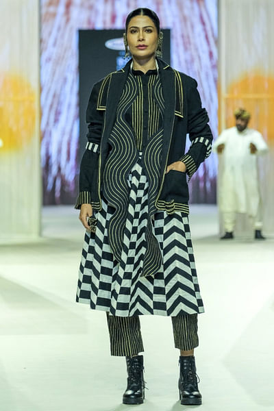 Black and white chevron applique skirt