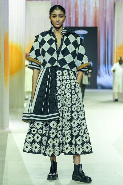 Black and white hand embroidered skirt