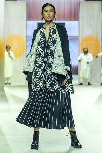 Black and white hand embroidered jacket