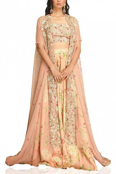 Peach floral printed lehenga set