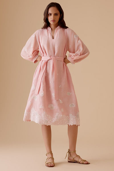 Pink floral lace work dress