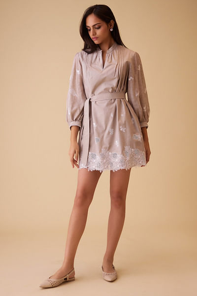 Beige floral lace work dress