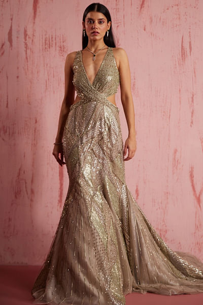 Silver embellished gown