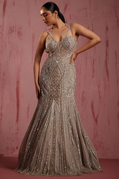 Silver embroidered mermaid gown