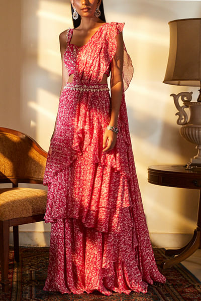 Dual pink tone concept sari set