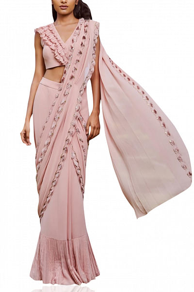 Blush ruffle draped sari
