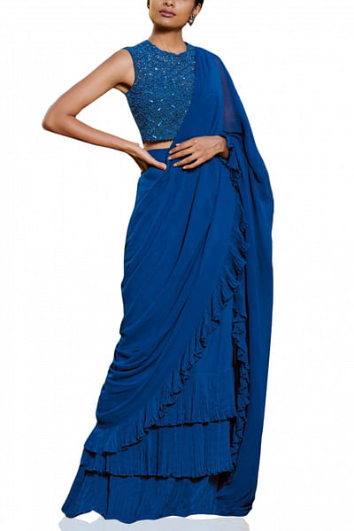 Teal draped sari
