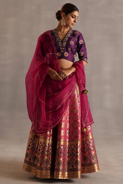 Rani pink hand embroidered lehenga set