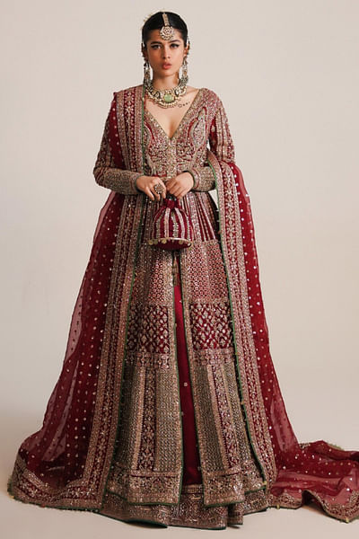 Berry red embroidered lehenga set