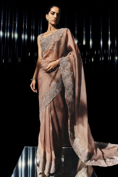 Vintage rose lace embroidered sari set