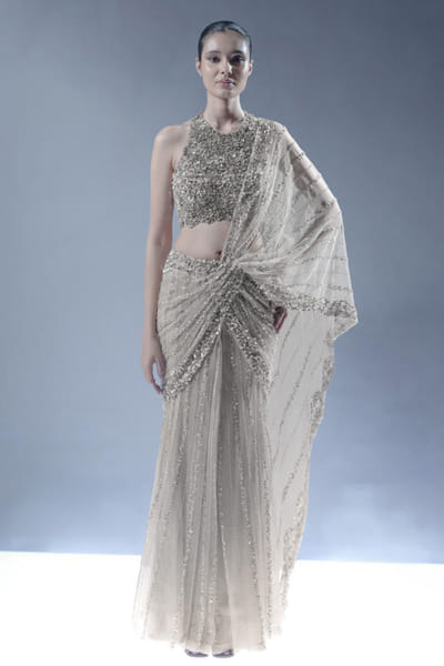 Rohit Gandhi + Rahul Khanna Hearthstone sequin embroidered sari set ROHIJUN26D147920