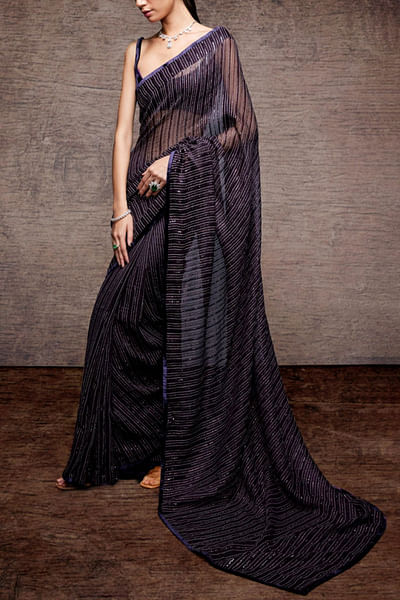 Purple embellished sari set