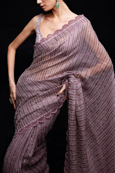 Rose pink embellished sari set