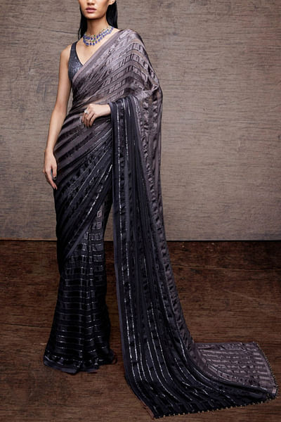 Sequin embellished sari set