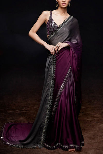 Grey and wine ombre sari set